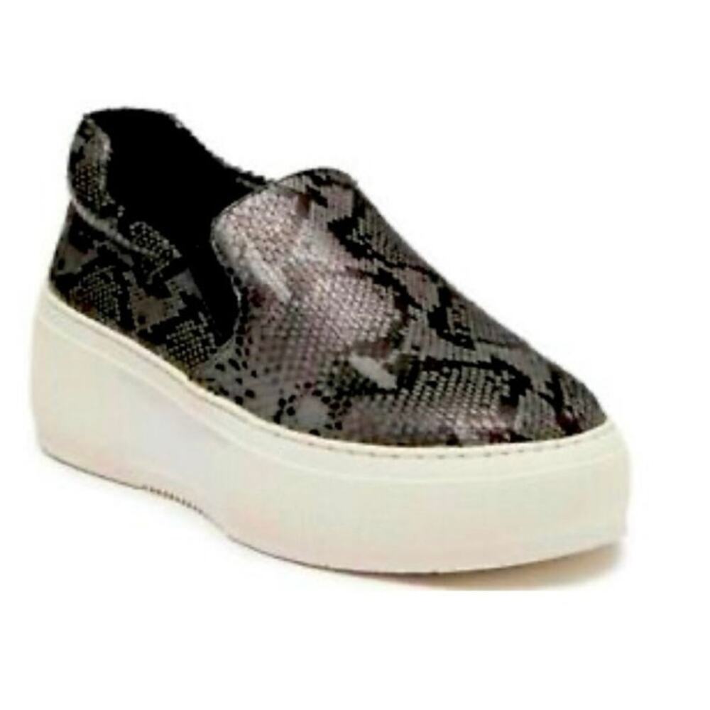 J Slides SlipOn Platform Sneaker Snake-Embossed Cleo Leather Black Size 9.5